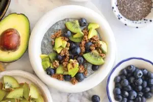 Avocado and blueberry chia pudding